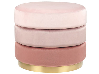 Living Ombre Pink Velvet Footstool 48 x 48 Round With Gold Base Modern Glam Pouffe
