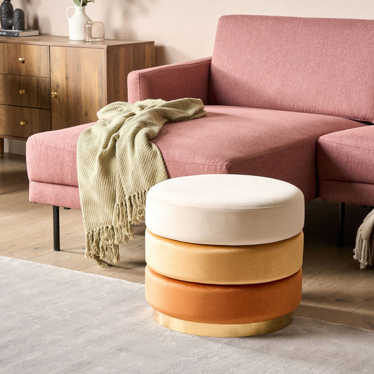 Modern Footstool Ombre Orange Velvet 48 x 48 x 41cm Gold Base