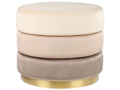Ombre Beige Velvet Footstool Round 48 x 48cm Gold Base