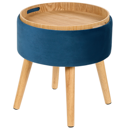 Stool Navy Blue Velvet With Storage Tray Top