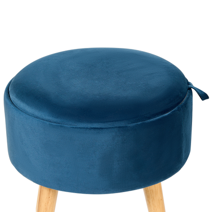 Stool Navy Blue Velvet With Storage Tray Top
