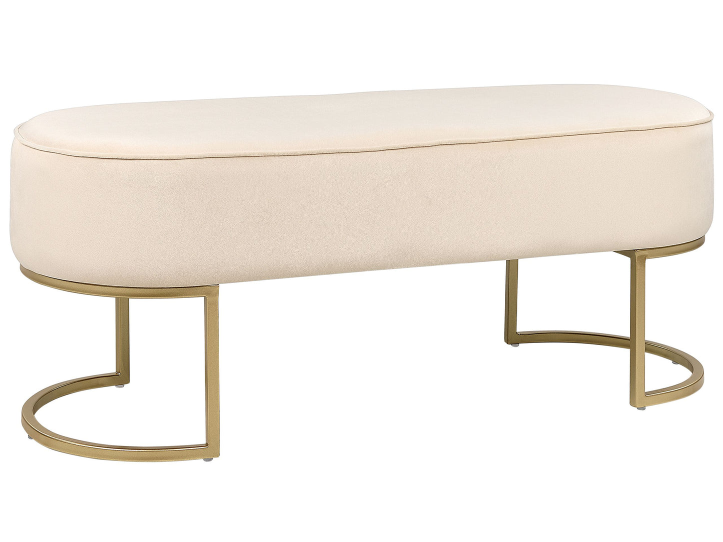 Beige Velvet Upholstered Bench With Gold Metal Legs Elegant Living Room Bed Stool