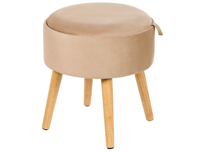 Home Velvet Stool With Storage Tray Top Beige