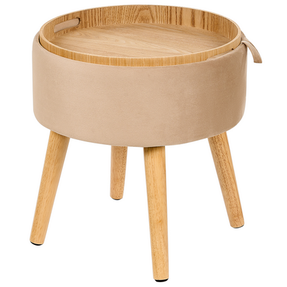 Home Velvet Stool With Storage Tray Top Beige