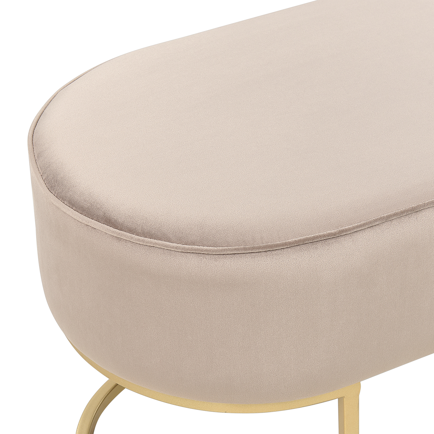 Velvet Beige Bed Bench With Gold Metal Legs