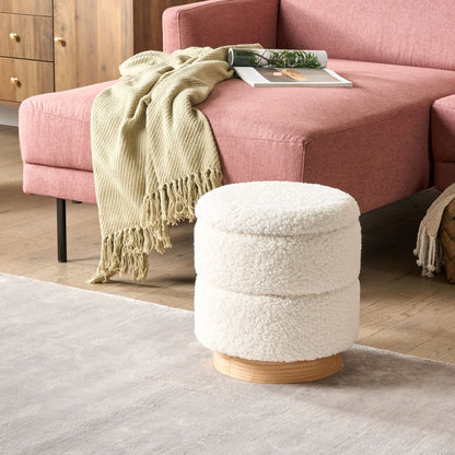 Teddy Boucle Pouffe White Footstool With Storage