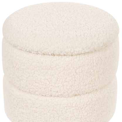 Teddy Boucle Pouffe White Footstool With Storage