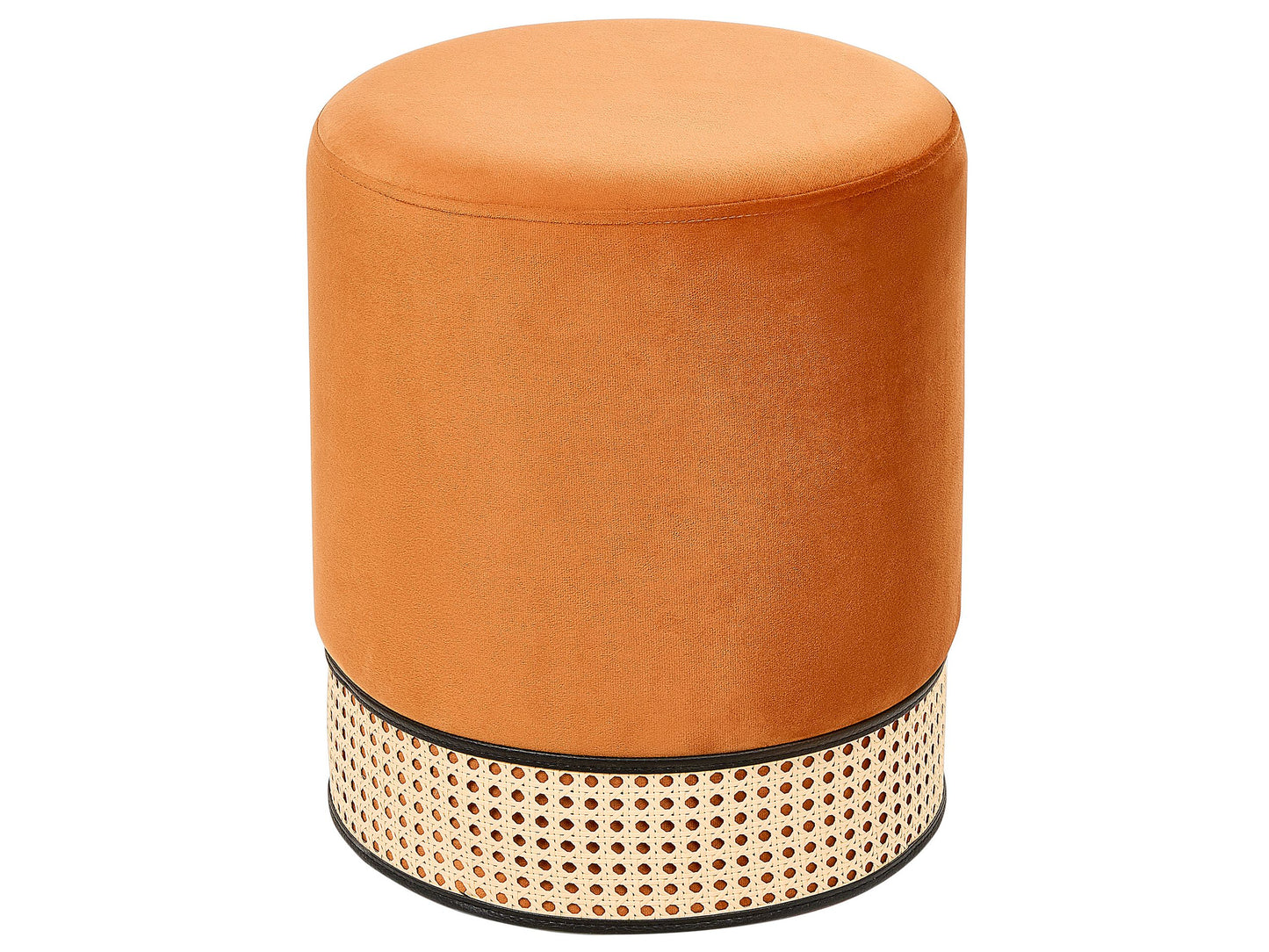 Pouffe Orange Velvet Upholstered Stool With Rattan Ring