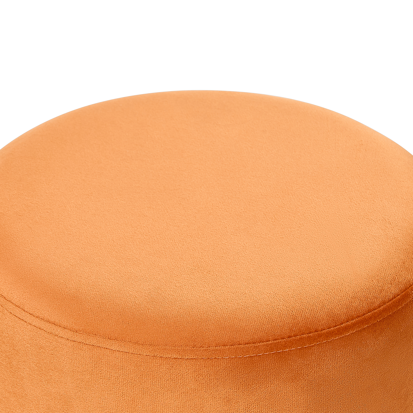 Pouffe Orange Velvet Upholstered Stool With Rattan Ring