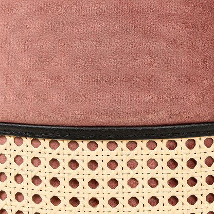Home Pink Velvet Pouffe With Natural Rattan Weave Ring Base For Boho Chic Living Room