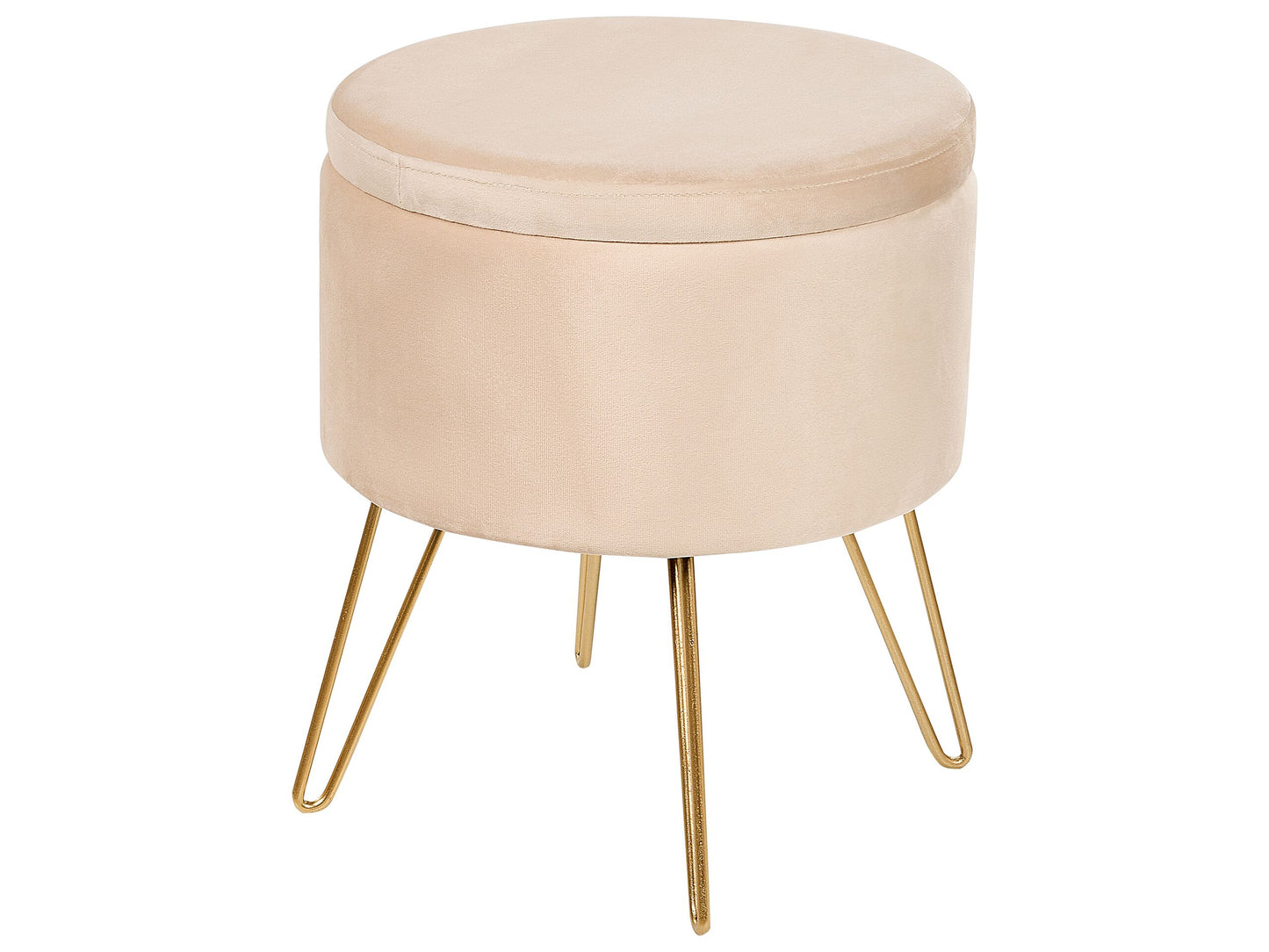 Storage Pouffe Light Beige Velvet 42 x 42 x 44cm With Gold Metal Legs