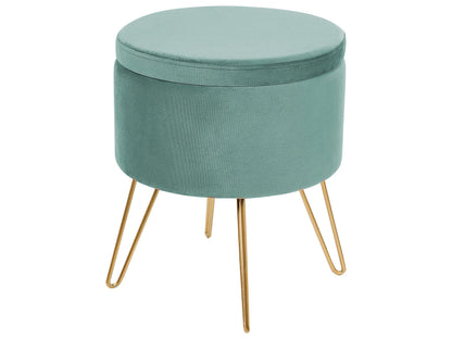 Velvet Storage Pouffe Mint Green Gold Legs 42 x 42 x 44cm