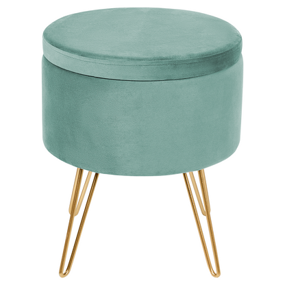Velvet Storage Pouffe Mint Green Gold Legs 42 x 42 x 44cm