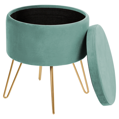Velvet Storage Pouffe Mint Green Gold Legs 42 x 42 x 44cm