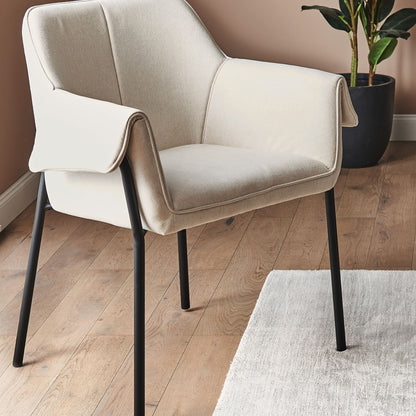 Armchair Light Beige Fabric Upholstery Black Legs Retro Glam Modern Living Room Chair