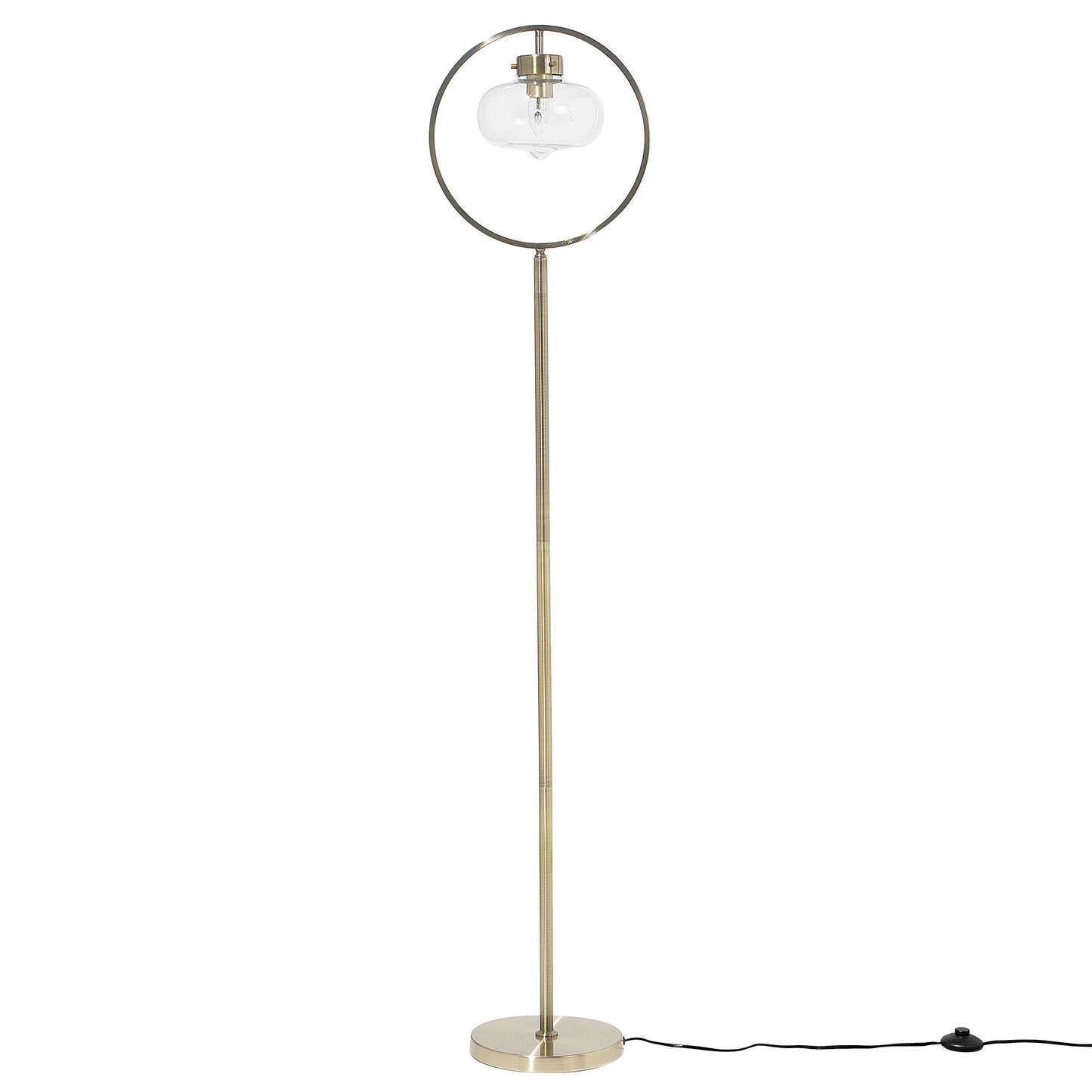 Brass Floor Lamp 165cm Golden Metal Open Geometric Shade Naked Bulb for Modern Interiors