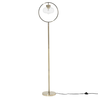 Brass Floor Lamp 165cm Golden Metal Open Geometric Shade Naked Bulb for Modern Interiors