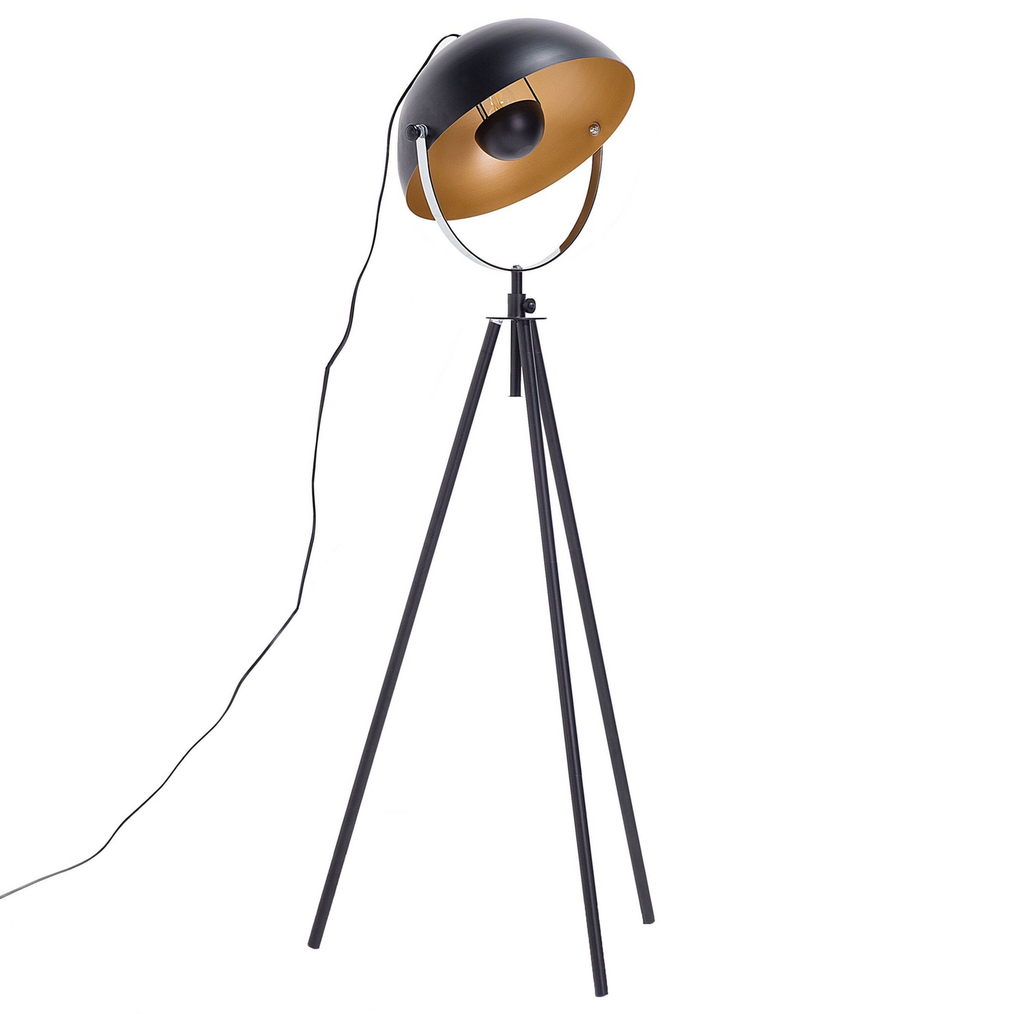 Floor Lamp Black and Gold 170cm Tripod Base with Adjustable Open Shade Industrial