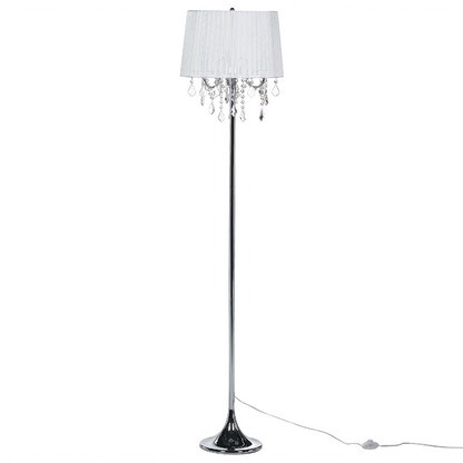 Glamora Floor Lamp White Polycotton 170cm Drum Shade Crystal Beads