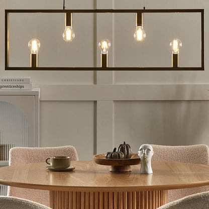 Brass 5 Light Pendant Lamp With Rectangular Frame