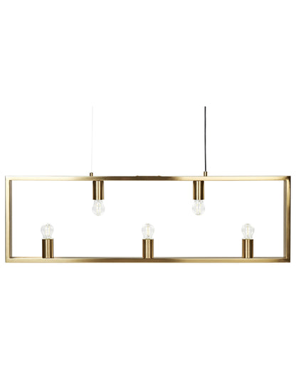 Brass 5 Light Pendant Lamp With Rectangular Frame