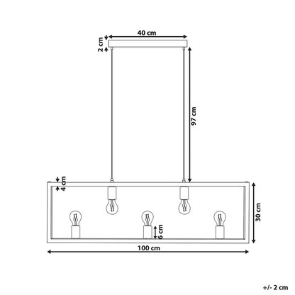 Brass 5 Light Pendant Lamp With Rectangular Frame