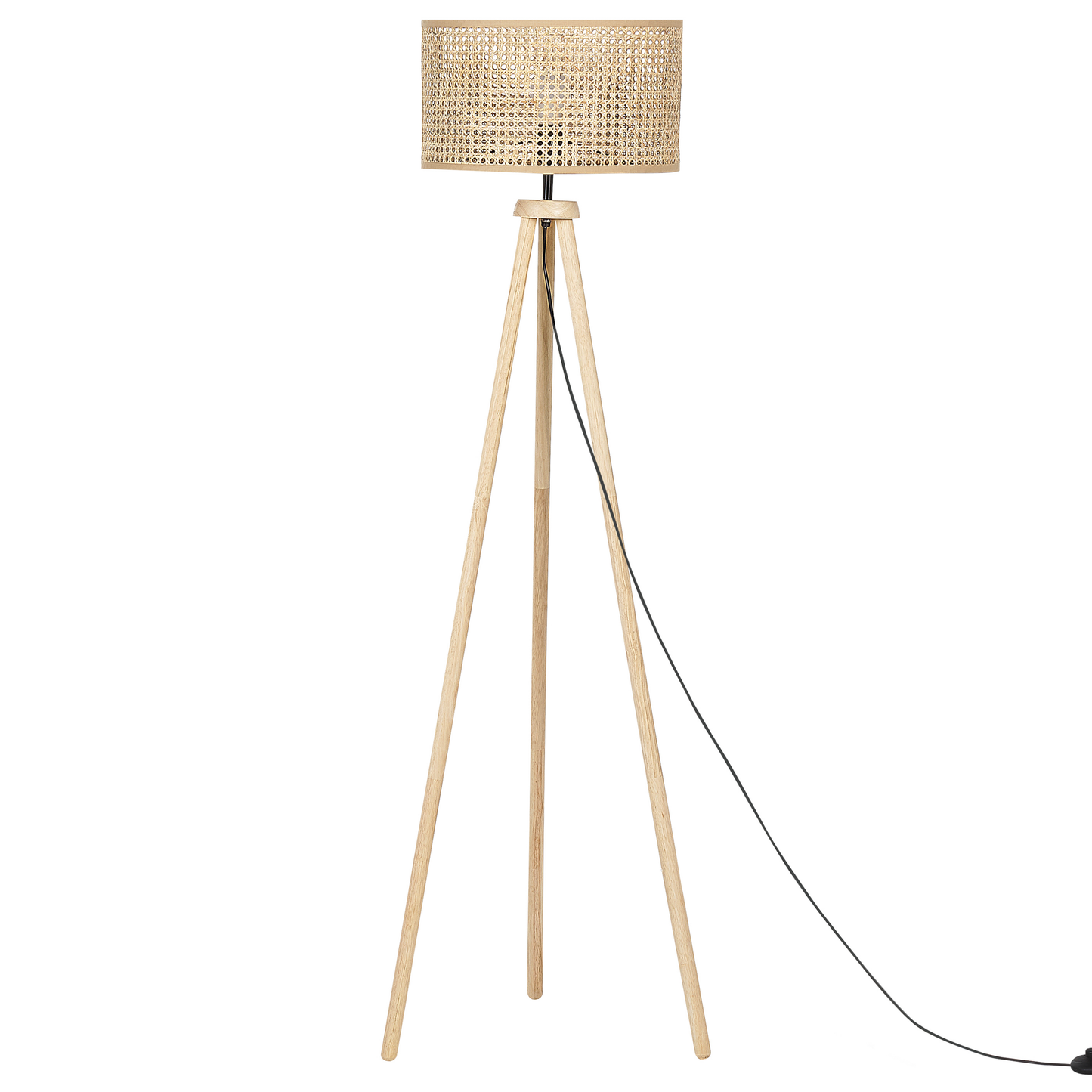 Floor Lamp Natural Rattan Drum Shade 151cm Tripod
