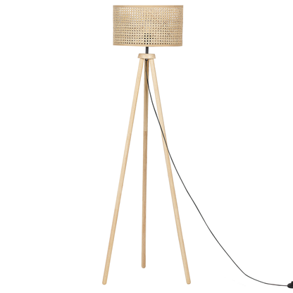Floor Lamp Natural Rattan Drum Shade 151cm Tripod