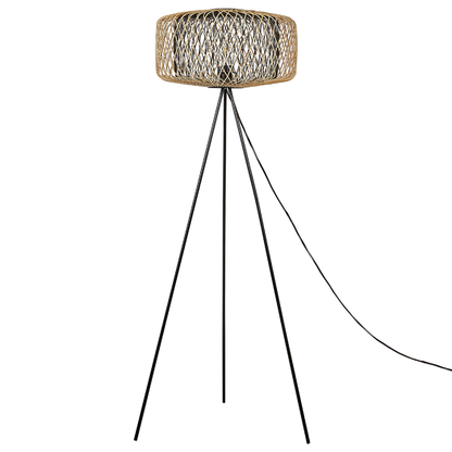 Floor Lamp Natural Bamboo Wood Shade 120cm Metal Base