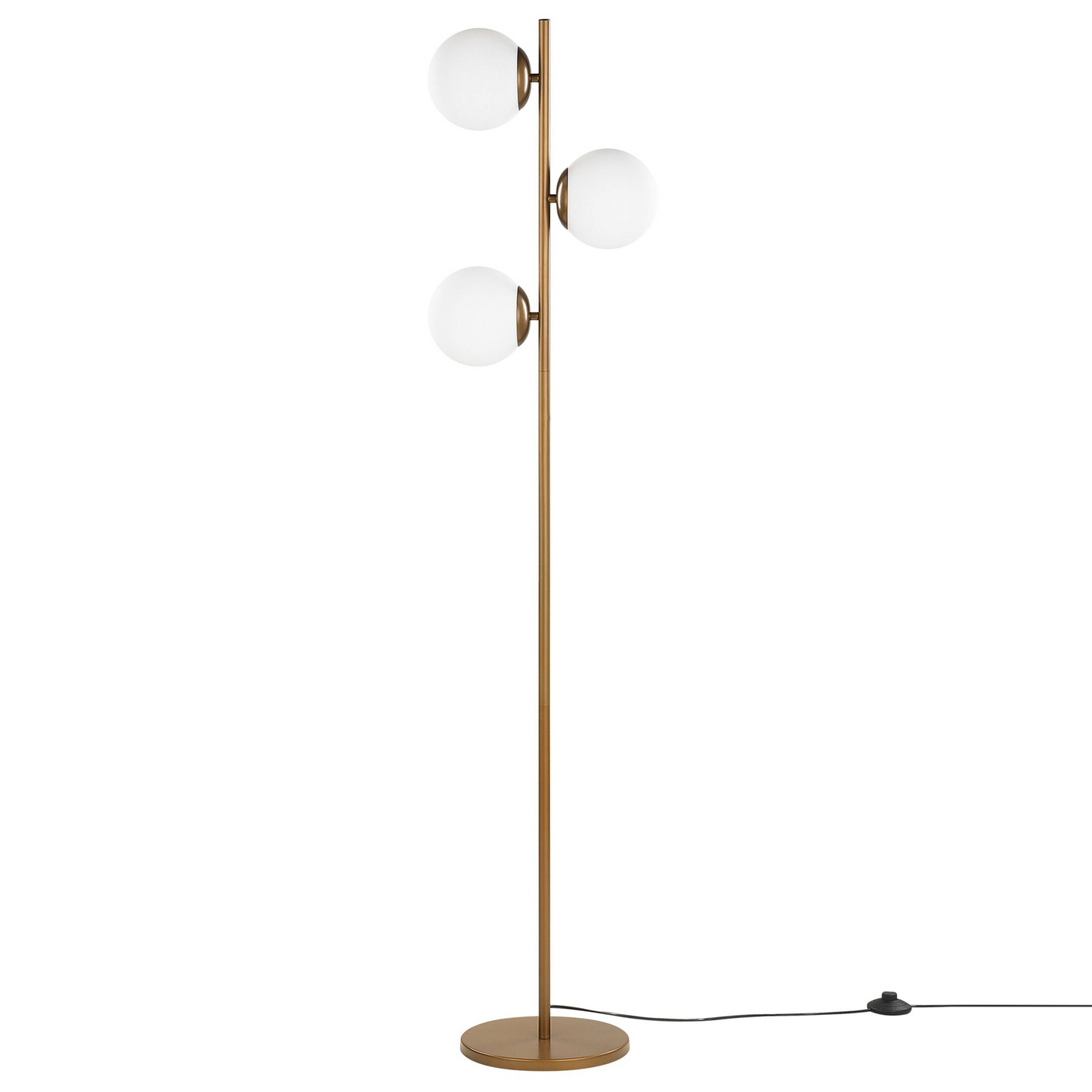 Floor Lamp Gold Metal With Three White Glass Shades