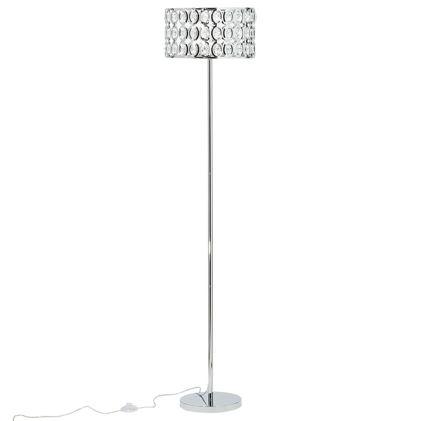 Floor Lamp Silver Metal Crystal Drum Shade 160cm