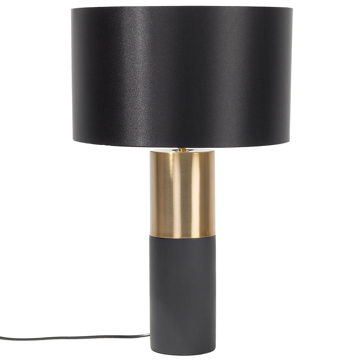 Table Lamp Bedside Grey Round Base Black Fabric Drum Shade