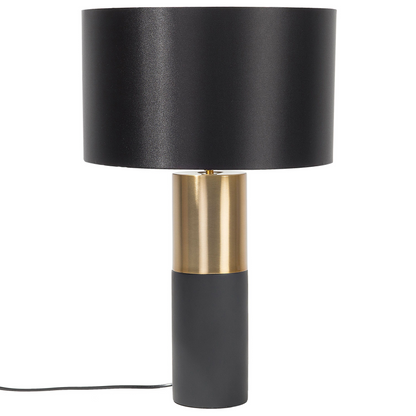 Table Lamp Bedside Grey Round Base Black Fabric Drum Shade