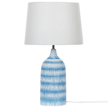 Blue Ceramic Base Table Lamp With White Fabric Shade 66cm Classic Bedside Light