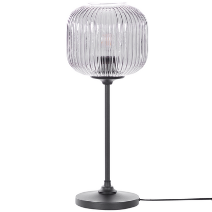 Table Lamp Smoke Glass Globe 50cm Black Iron Base Retro Bedside Light