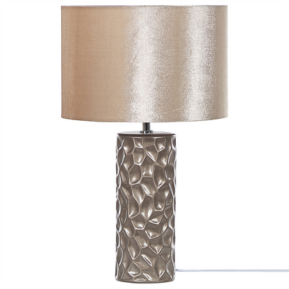 Table Lamp Gold Ceramic 50cm Geometric Velvet Drum Shade