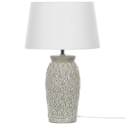 Grey Ceramic Lamp 48cm Ornamental Pattern Empire Shade