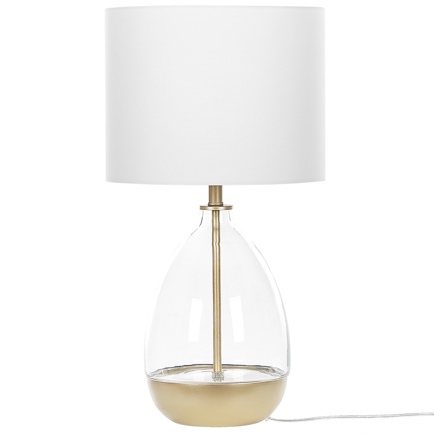 Table Lamp White Clear Glass Base With Gold Accents White Empire Shade Bedside Light