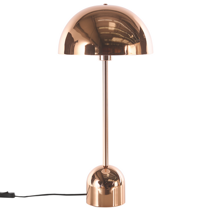 Table Lamp With Glossy Copper Round Shade And Sleek Metal Base For Modern Interiors