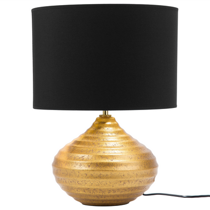 Gold Ceramic Table Lamp 42H Ribbed Base Polycotton Shade