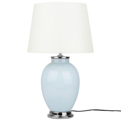 Blue Ceramic Table Lamp White Round Empire Shade