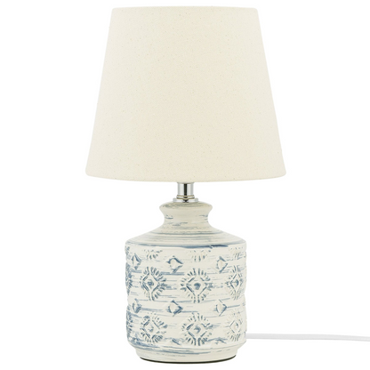 Beige and Blue Ceramic Base Table Lamp With Fabric Shade