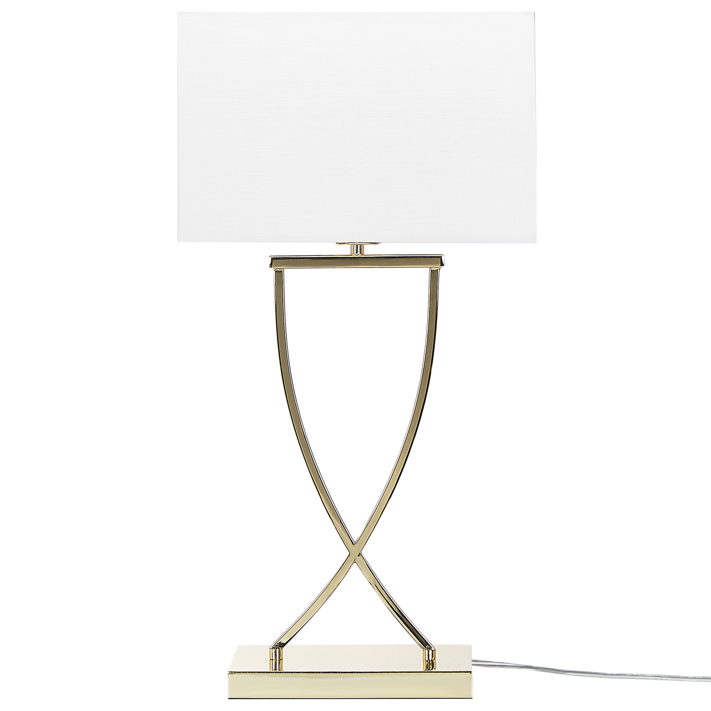 Table Lamp Gold Metal Polycotton Shade Rectangular 62cm