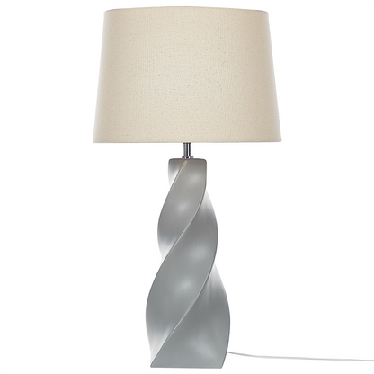 Grey Ceramic Table Lamp With White Fabric Shade 71cm Bedside Light Elegant Decor