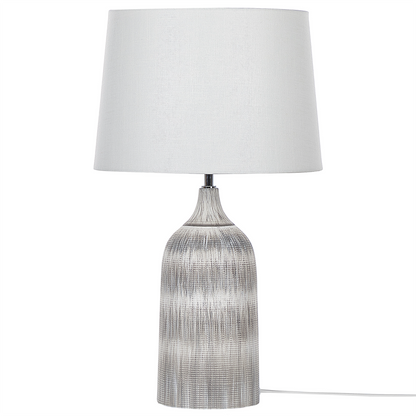 Scandi Grey Textured Ceramic Base Table Lamp 66cm White Shade