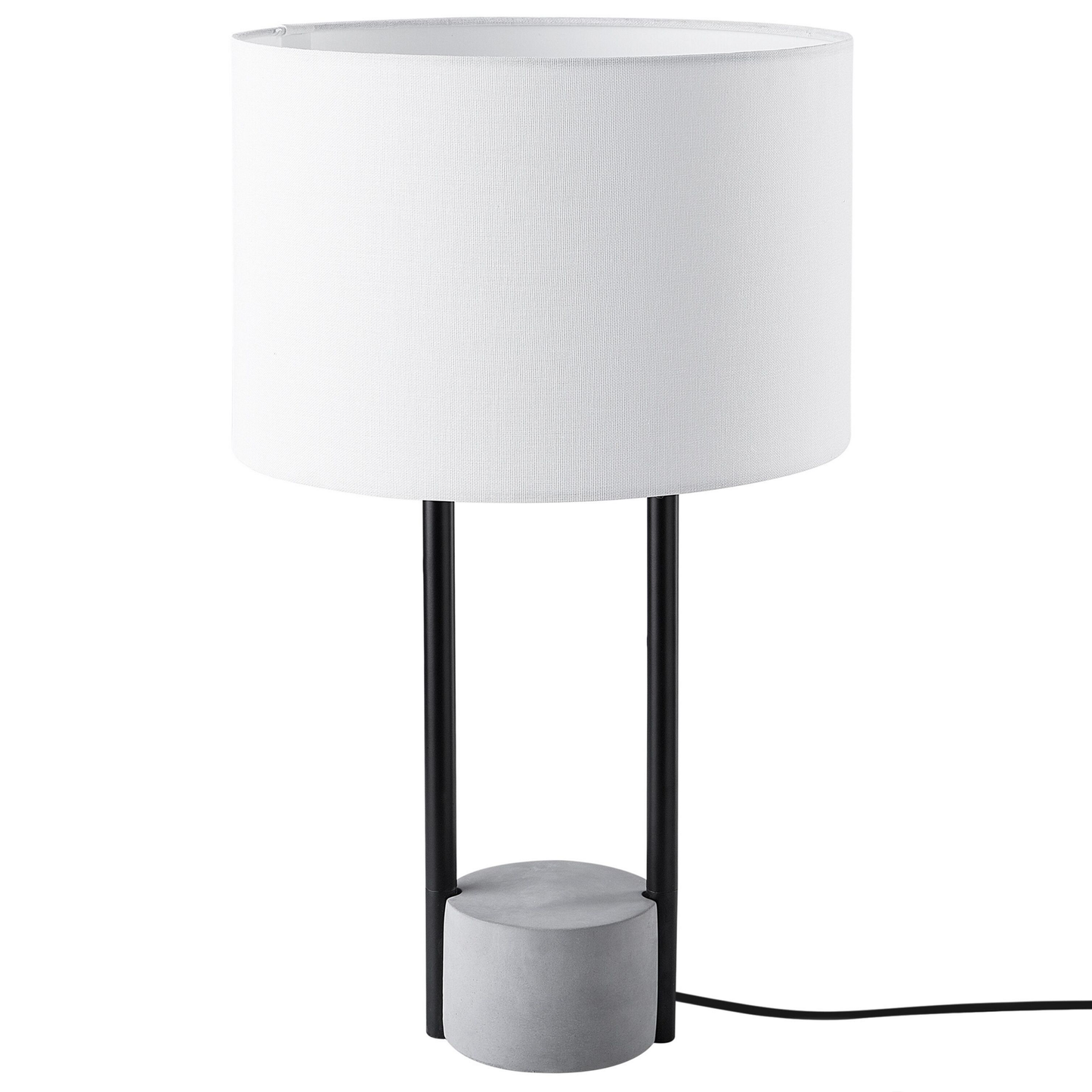 Table Lamp Bedside Light White Fabric Round Drum Shade With Grey Concrete Base