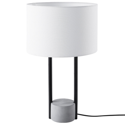 Table Lamp Bedside Light White Fabric Round Drum Shade With Grey Concrete Base