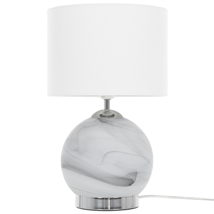 Bedside Table Lamp Silver Round Base White Drum Shade