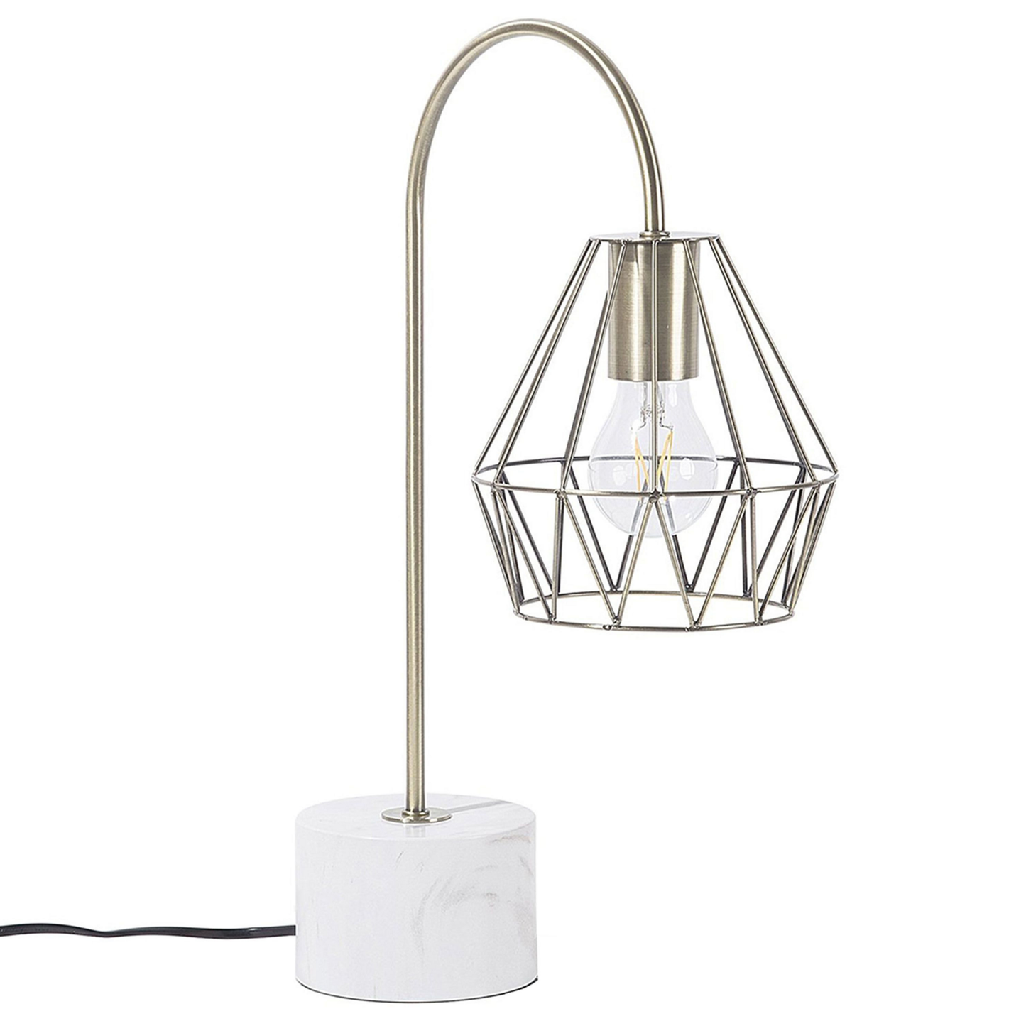 Brass Table Lamp With Diamond Cage Shade Marble Base