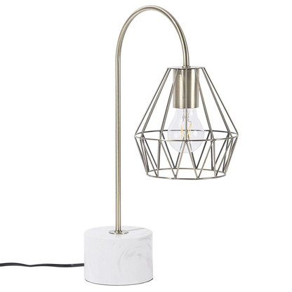 Brass Table Lamp With Diamond Cage Shade Marble Base